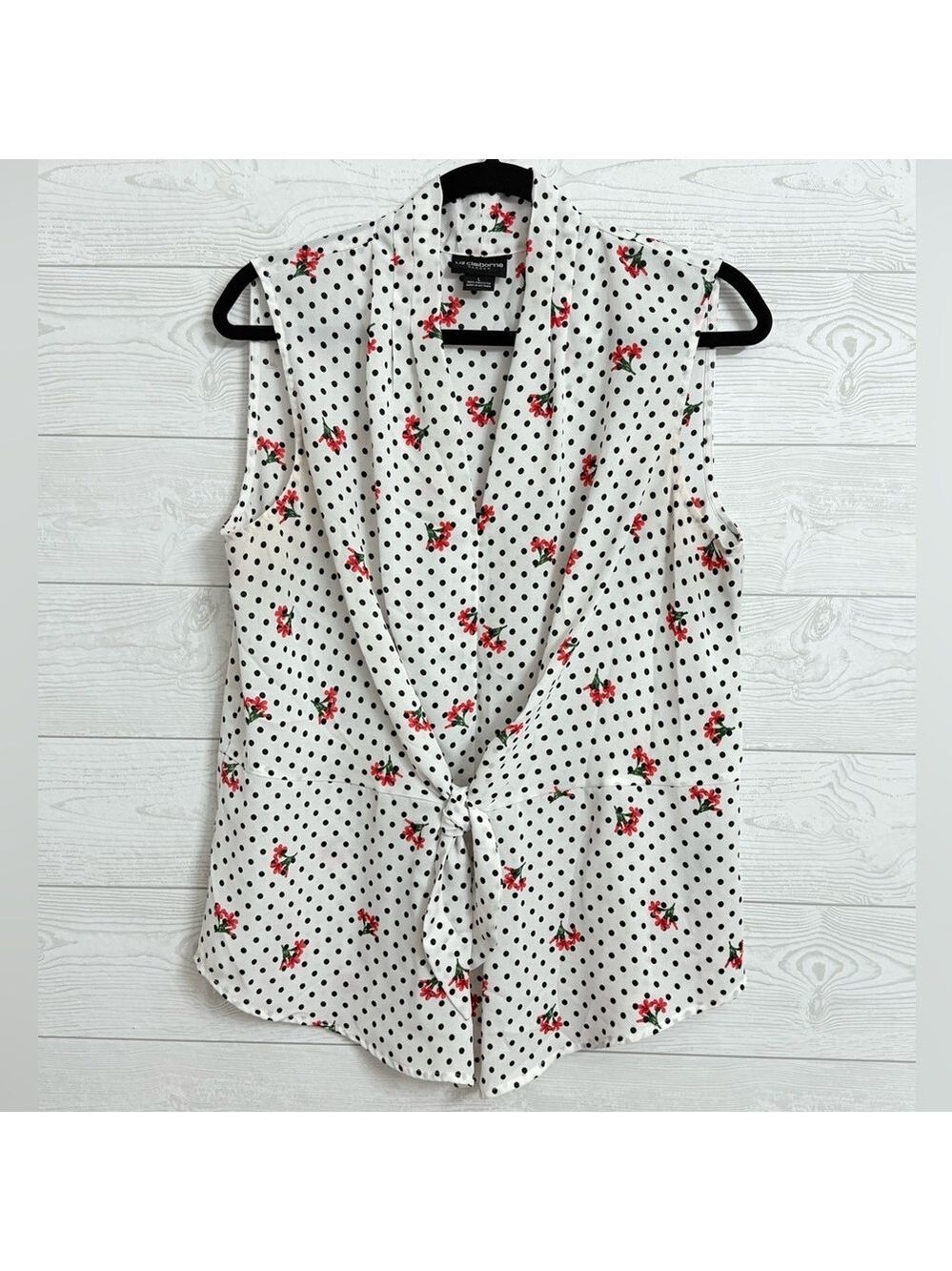 Liz Claiborne Career Women’s White Polka Dot5 Floral Sleeveless Blouse. Size L